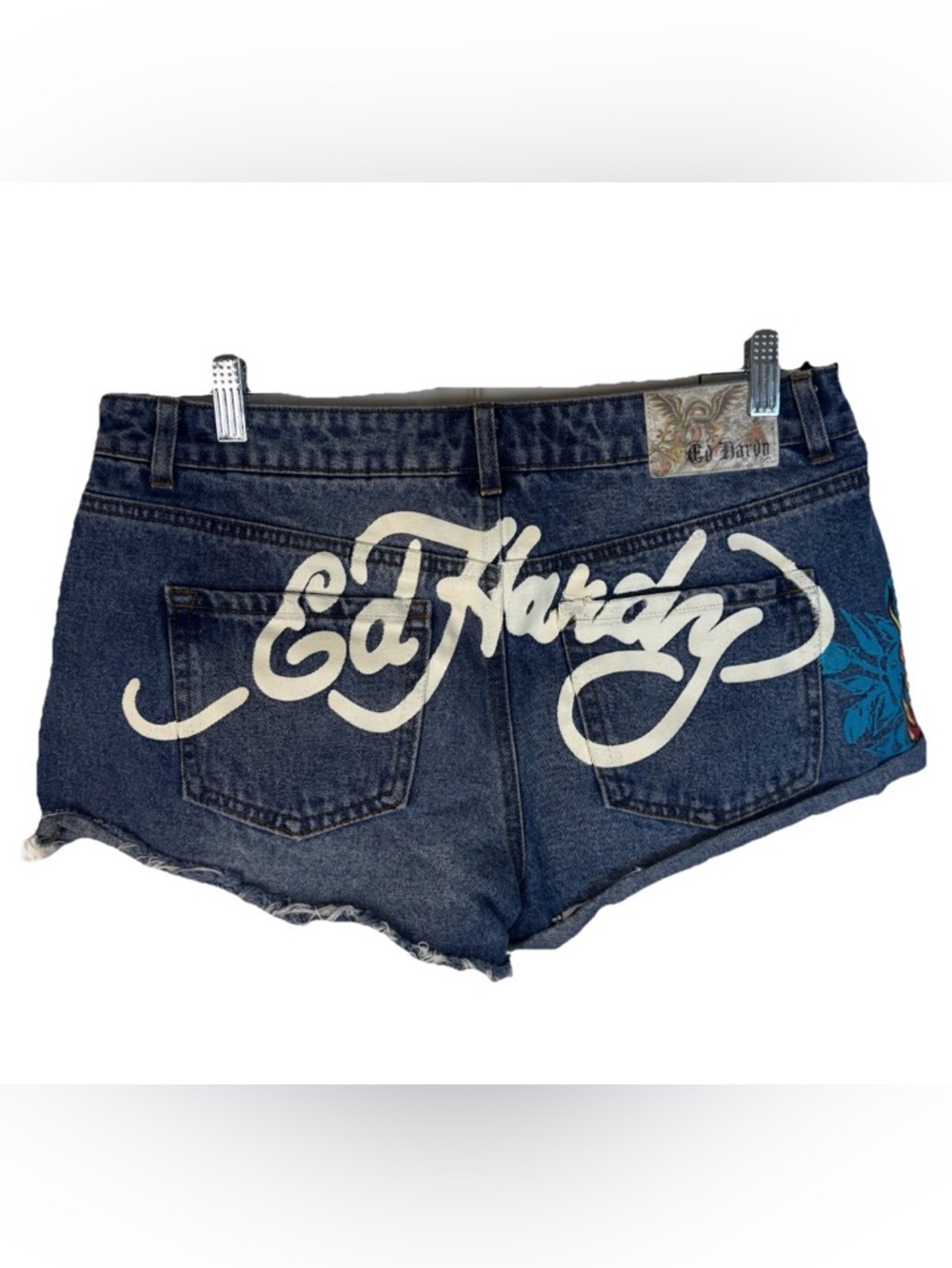 Ed Hardy Women's Dark Blue Denim Logo Cutoff Shorts